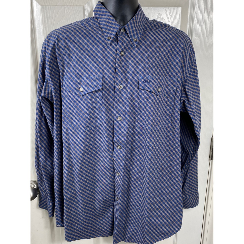 Roper Plaid Western Shirt Men Large Blue/Beige Plaid Long Sleeve Button‎ Up